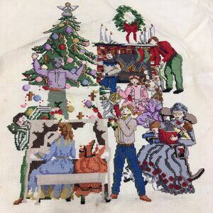 Vintage partially finished Christmas picture counted cross stitch project